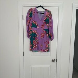 Elegant Floral Long Sleeve Dress - Lavender